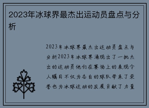 2023年冰球界最杰出运动员盘点与分析